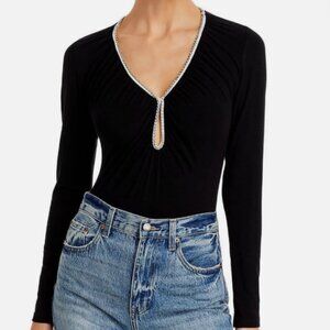 Fore Womens Rhinestone Keyhole Bodysuit Black Size S